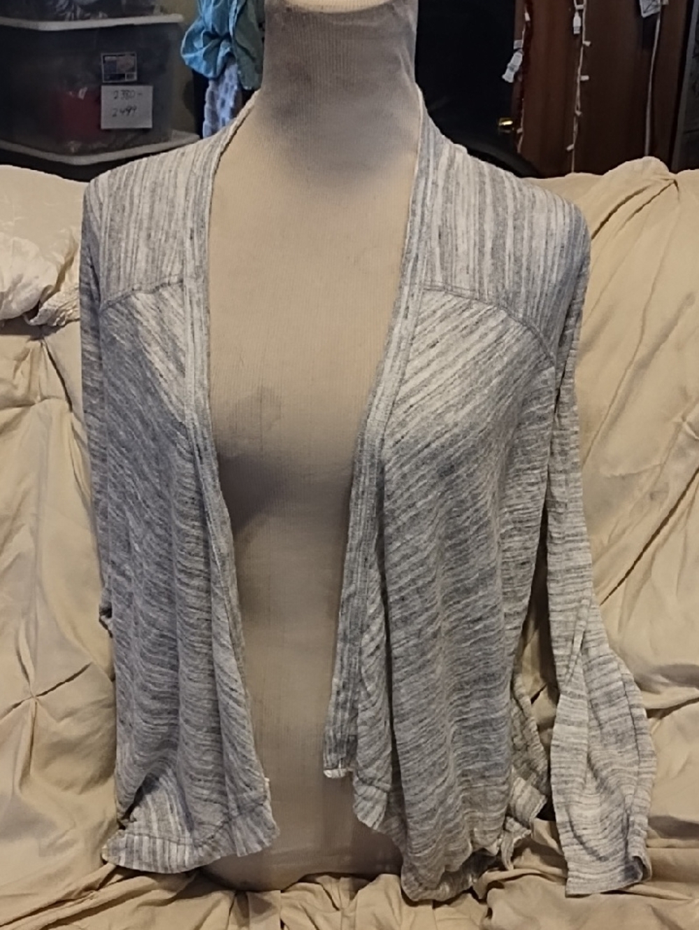 Ginger G Heathered Light Gray Open-Front Cardigan